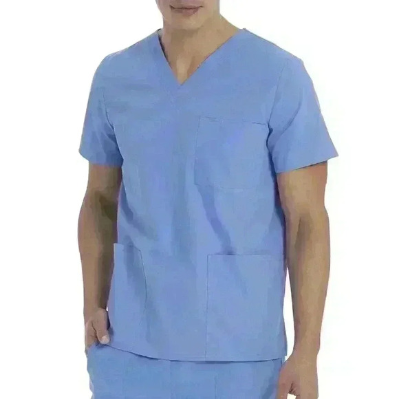NWT Scrubstar Unisex V-Neck Scrub Top Size L 3-Pocket 2-Way Stretch Ciel Blue - Picture 2 of 10
